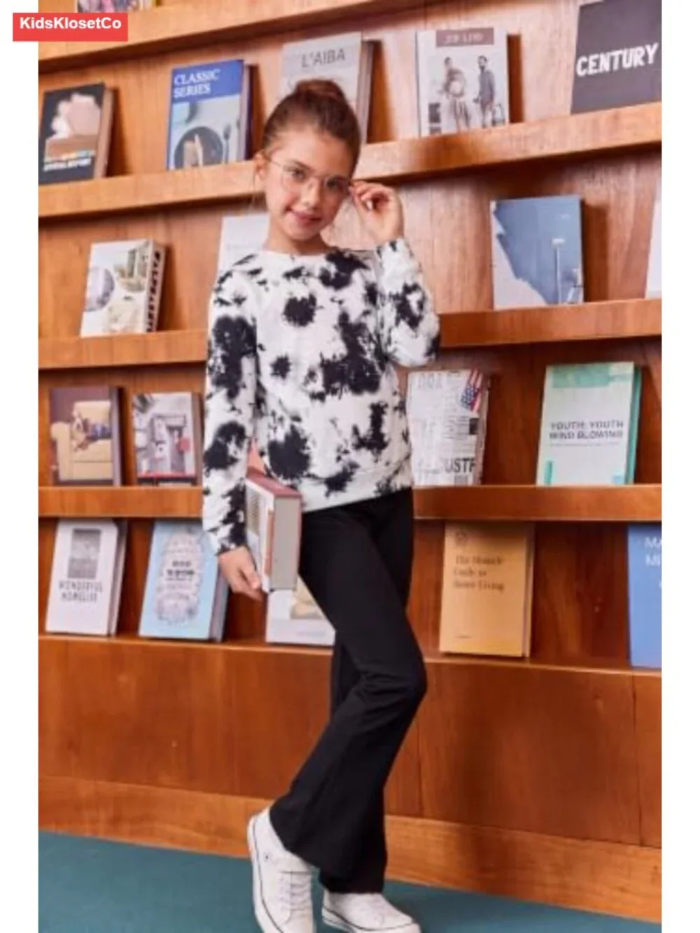 Girls 2 Piece Tracksuit Set Long Sleeve Sweatshirt Retro Flare Pants